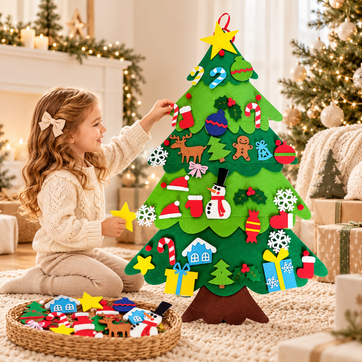 Árbol de Navidad de fieltro infantil decorado